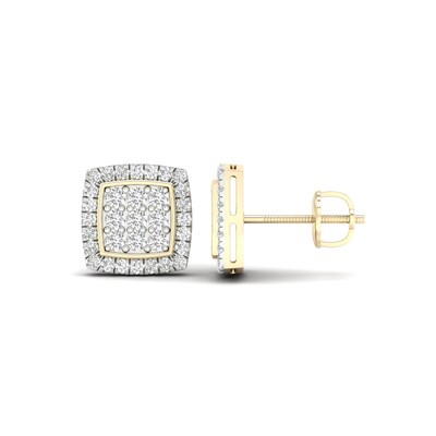 14K Gold Plated 3/4 CT. T. Lab-Grown Multi-Diamond Halo Cushion Studs