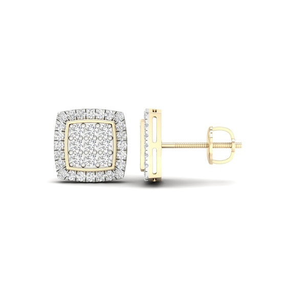 14K Gold Plated 3/4 CT. T. Lab-Grown Multi-Diamond Halo Cushion Studs