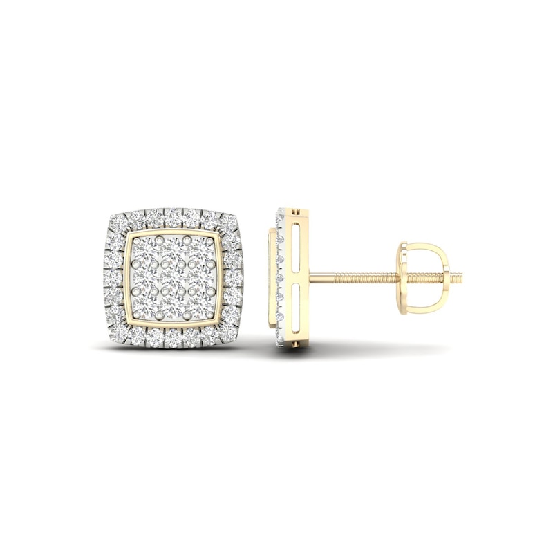 14K Gold Plated 3/4 CT. T. Lab-Grown Multi-Diamond Halo Cushion Studs