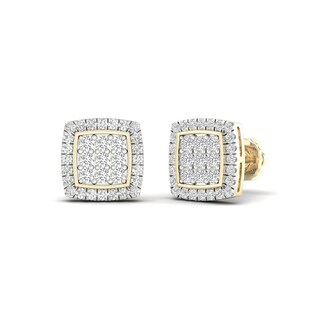 14K Gold Plated 3/4 CT. T. Lab-Grown Multi-Diamond Halo Cushion Studs