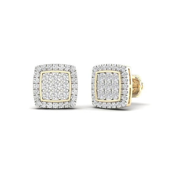 14K Gold Plated 3/4 CT. T. Lab-Grown Multi-Diamond Halo Cushion Studs