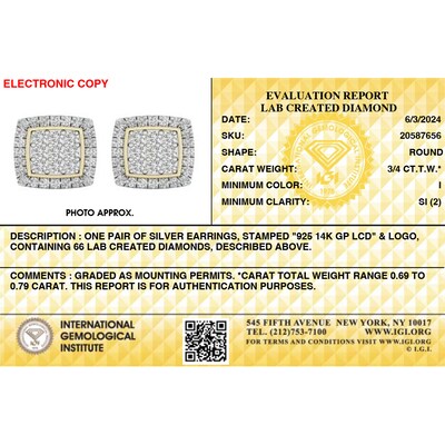 14K Gold Plated 3/4 CT. T. Lab-Grown Multi-Diamond Halo Cushion Studs