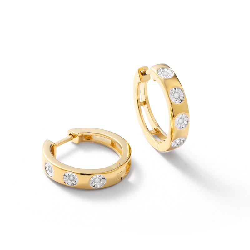 14K Gold Plated 1/15 CT. TW. Lab-Grown Diamond Huggie Hoops