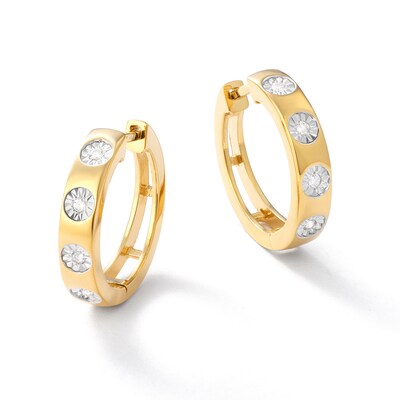 14K Gold Plated 1/15 CT. TW. Lab-Grown Diamond Huggie Hoops