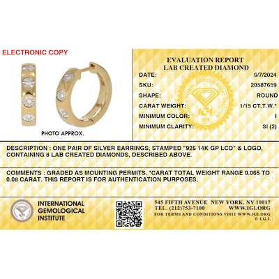 14K Gold Plated 1/15 CT. TW. Lab-Grown Diamond Huggie Hoops
