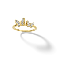 14K Gold Plated 1/20 CT. T.W. Diamond Two Butterfly Ring