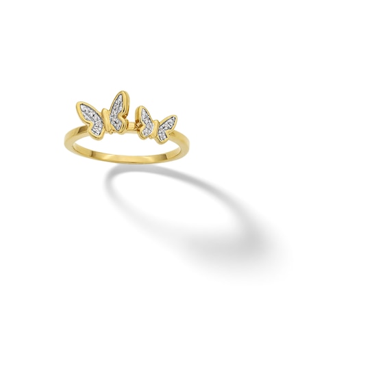 14K Gold Plated 1/20 CT. T.W. Diamond Two Butterfly Ring