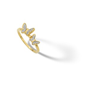 14K Gold Plated 1/20 CT. T.W. Diamond Two Butterfly Ring