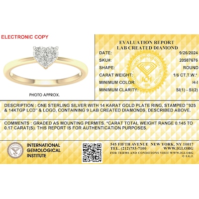 14K Gold Plated 1/ CT. T.W. Lab-Grown Diamond Cluster Heart Ring