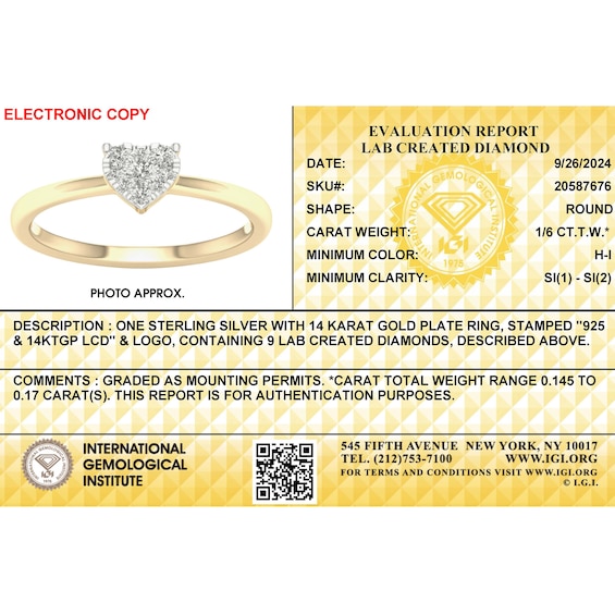 14K Gold Plated 1/ CT. T.W. Lab-Grown Diamond Cluster Heart Ring