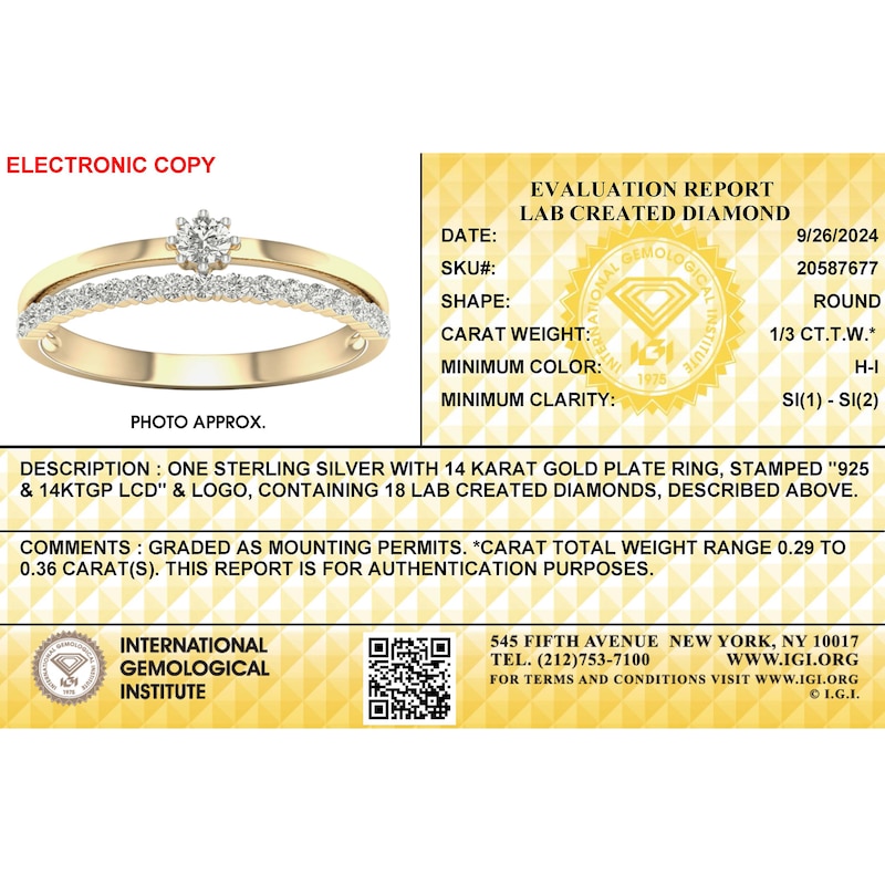 Main Image 6 of 14K Gold Plated 1/3 CT. T.W. Lab-Grown Diamond Double Band Ring