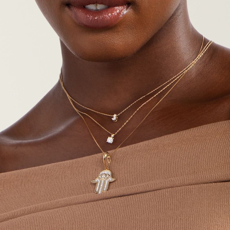 Main Image 2 of 14K Gold Plated 1/3 CT. T.W. Lab-Grown Diamond Hamsa Necklace Charm