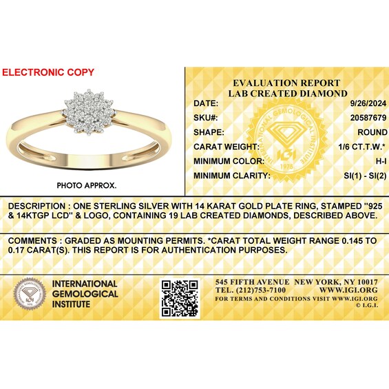 14K Gold Plated 1/6 CT. T.W. Lab-Grown Diamond Flower Cluster Ring