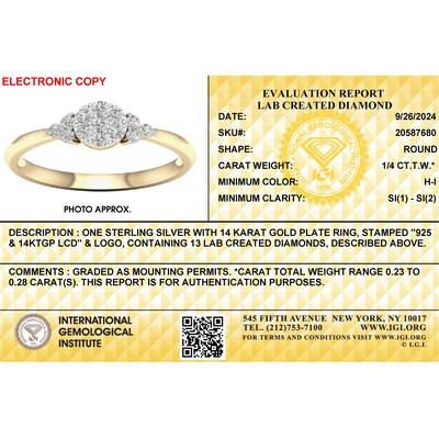 14K Gold Plated 1/4 CT. T.W. Lab-Grown Diamond Round Ring