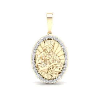 ​​​​​​​14K Gold Plated 1/3 CT. T.W. Lab-Grown Diamond Oval Jesus Necklace Charm
