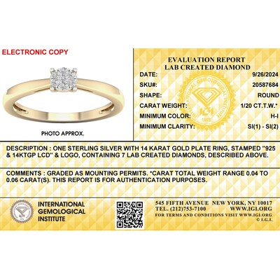 14K Gold Plated 1/20 CT. T.W. Lab-Grown Diamond Round Cluster Ring