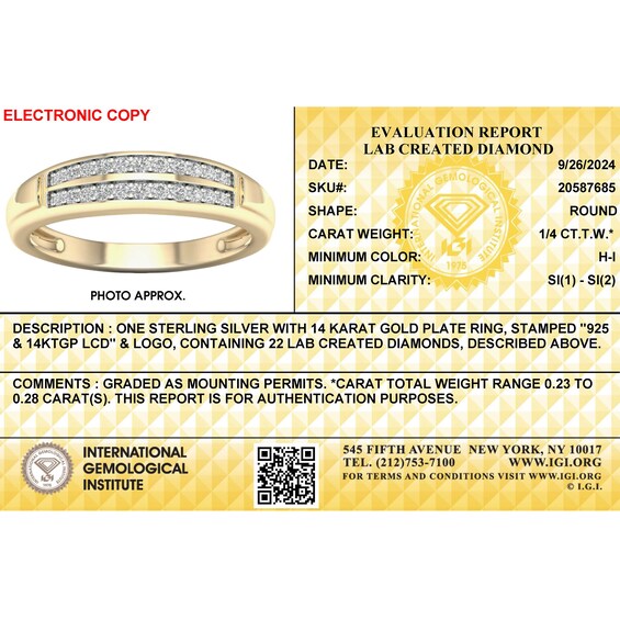 14K Gold Plated 1/4 CT. T.W. Lab-Grown Diamond Double Row Band