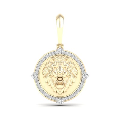 14K Gold Plated 1/2 CT. TW. Lab-Grown Diamond Lion Medallion Necklace Charm
