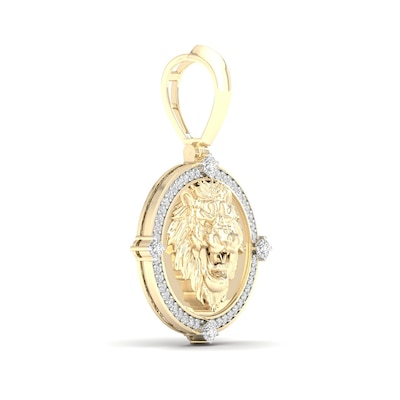 14K Gold Plated 1/2 CT. TW. Lab-Grown Diamond Lion Medallion Necklace Charm