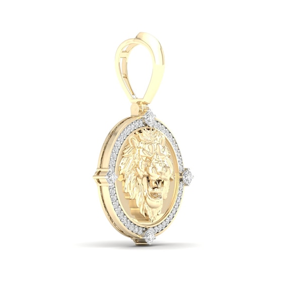 14K Gold Plated 1/2 CT. TW. Lab-Grown Diamond Lion Medallion Necklace Charm