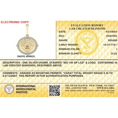 14K Gold Plated 1/2 CT. TW. Lab-Grown Diamond Lion Medallion Necklace Charm