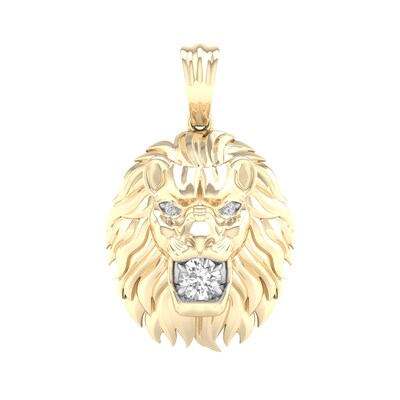 14K Gold Plated 1/4 CT. TW. Lab-Grown Diamond Lion Head Necklace Charm
