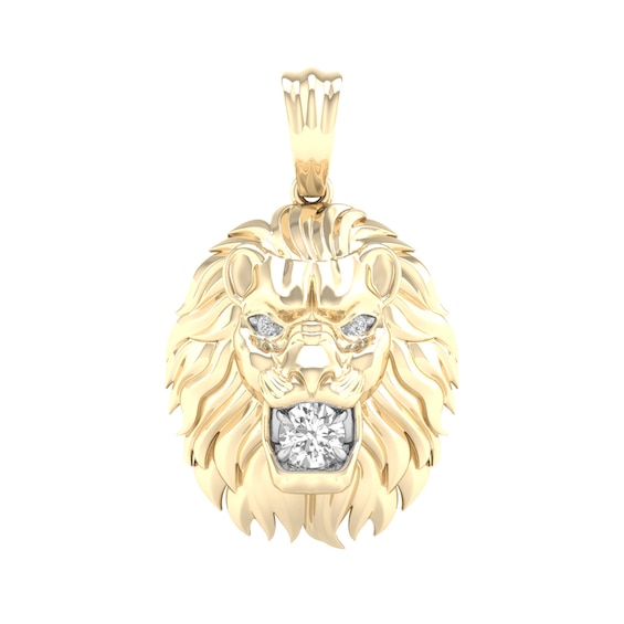 14K Gold Plated 1/4 CT. TW. Lab-Created Diamond Lion Head Necklace Charm