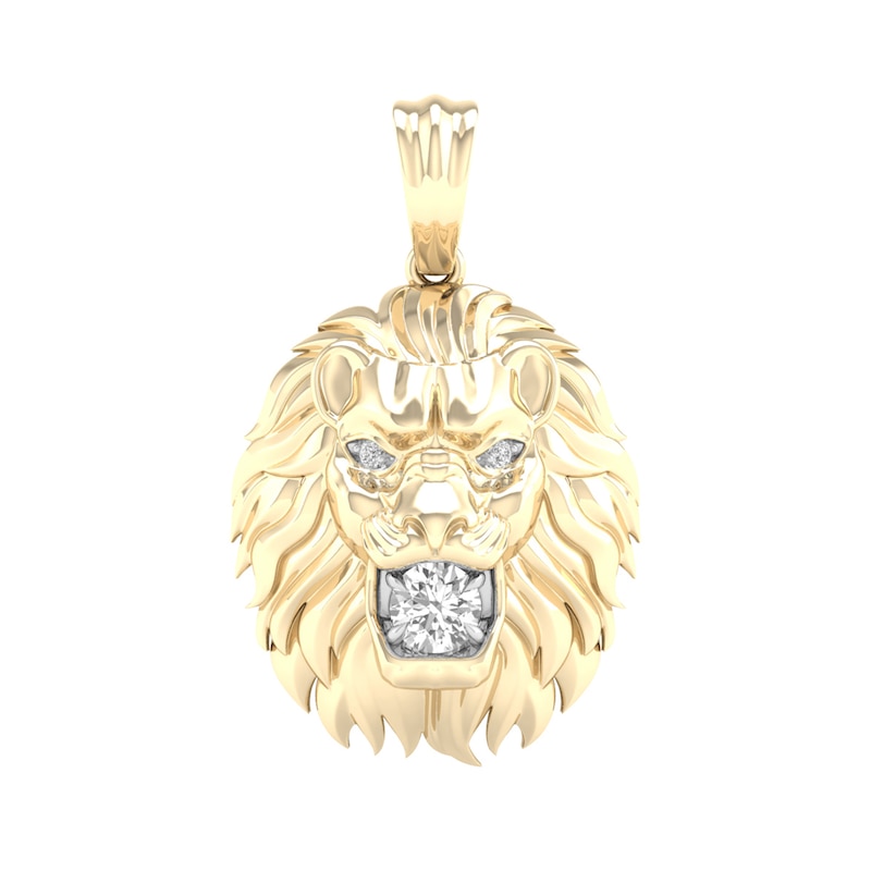 14K Gold Plated 1/4 CT. TW. Lab-Grown Diamond Lion Head Necklace Charm
