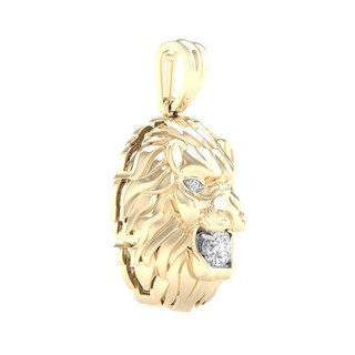 14K Gold Plated 1/4 CT. TW. Lab-Grown Diamond Lion Head Necklace Charm