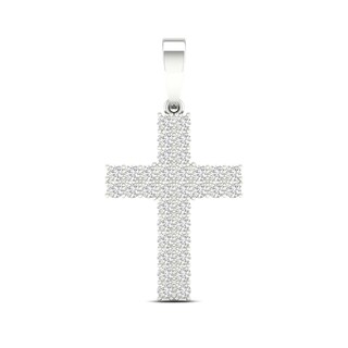 Sterling Silver 2/3 CT. T.W. Lab-Grown Diamond Double Row Cross Necklace Charm