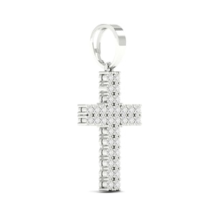 Sterling Silver 2/3 CT. T.W. Lab-Grown Diamond Double Row Cross Necklace Charm