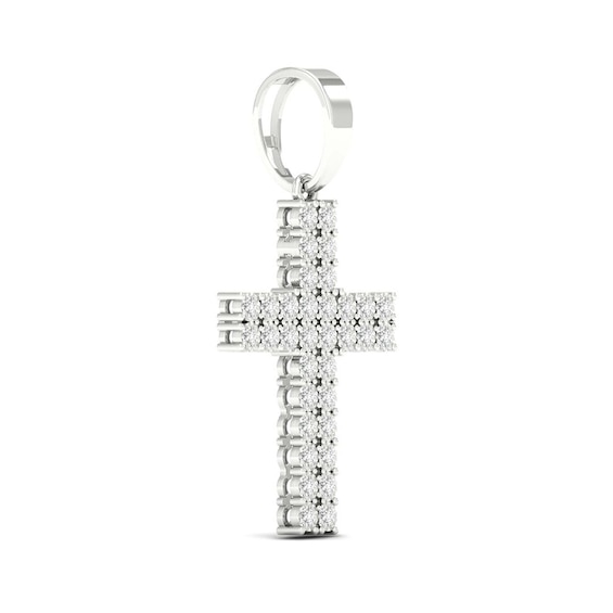 Sterling Silver 2/3 CT. T.W. Lab-Grown Diamond Double Row Cross Necklace Charm