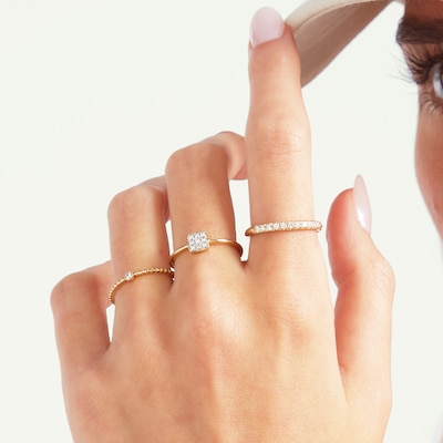 14K Gold Plated 1/10 CT. T.W. Lab-Grown Diamond Square Rounded Edge Ring