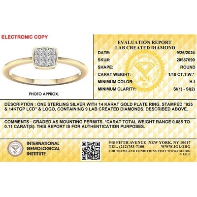 14K Gold Plated 1/10 CT. T.W. Lab-Grown Diamond Square Rounded Edge Ring