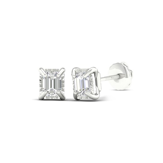 Sterling Silver 1/3 CT. TW. Emerald-Cut Lab-Grown Diamond Solitaire Studs