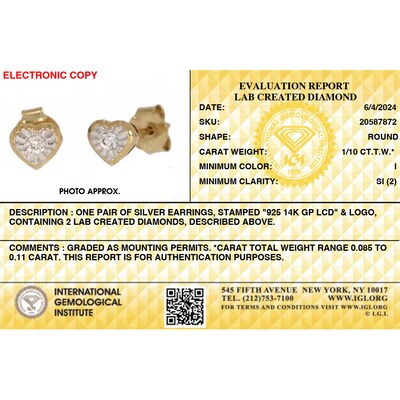 14K Gold Plated 1/10 CT. TW. Lab-Grown Diamond Small Heart Studs