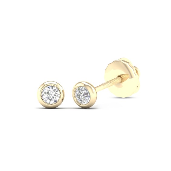 10K Solid Gold 1/10 CT. T.W. Lab-Grown Diamond Small Bezel Set Solitaire Studs