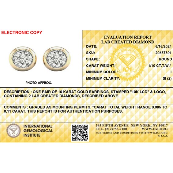 10K Solid Gold 1/10 CT. T.W. Lab-Grown Diamond Small Bezel Set Solitaire Studs