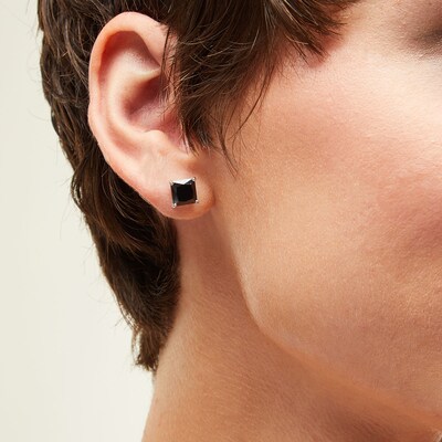 Sterling Silver CZ Black Square Solitaire Studs