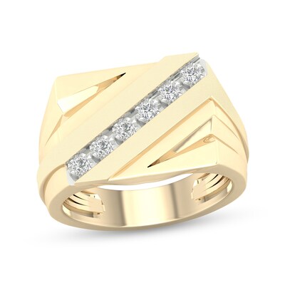 14K Gold Plated 1/10 CT. T.W. Lab-Grown Diamond Diagonal Ring
