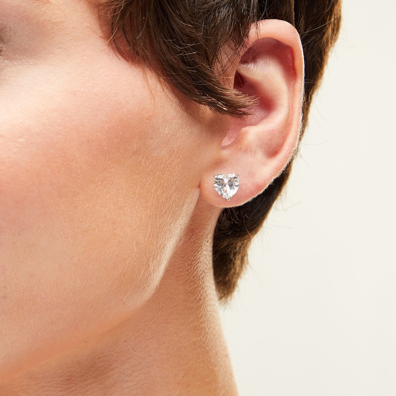 Main Image 2 of Sterling Silver CZ Heart Solitaire Studs