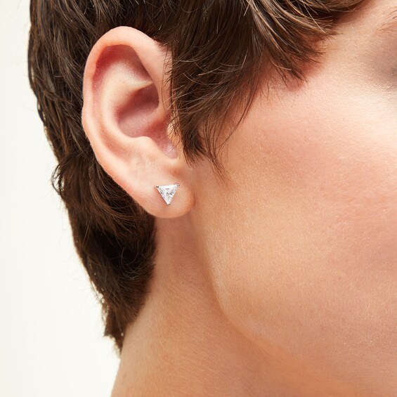 Sterling Silver CZ Trillion Solitaire Studs