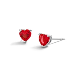 Sterling Silver CZ Red Heart Solitaire Studs