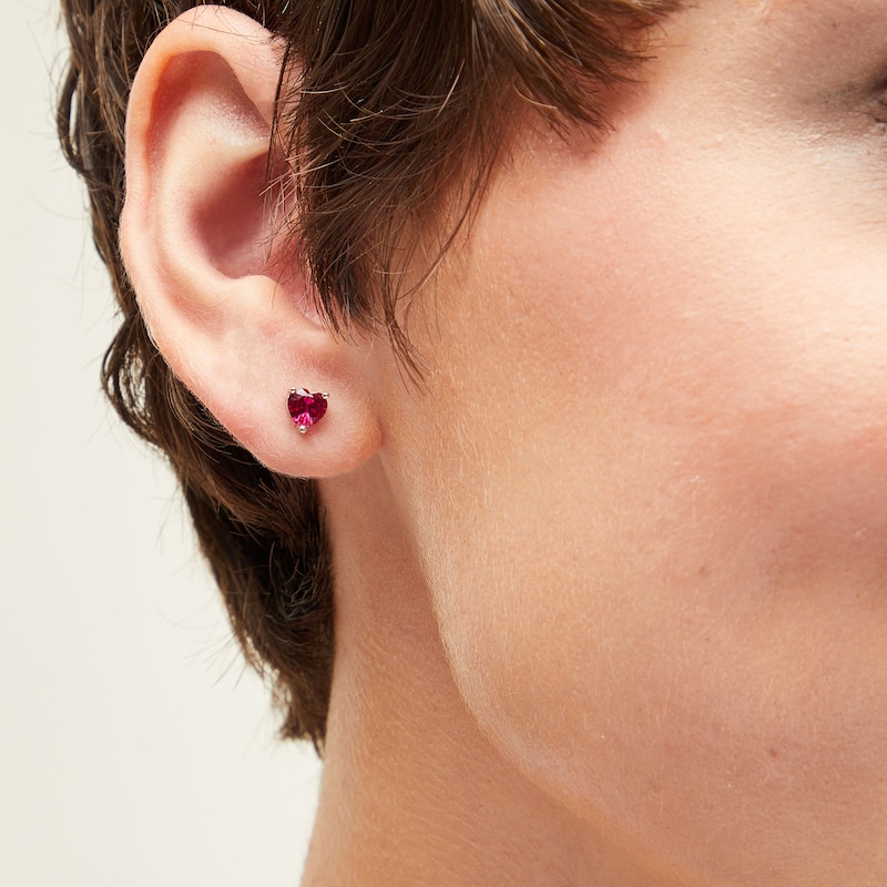Main Image 2 of Sterling Silver CZ Red Heart Solitaire Studs