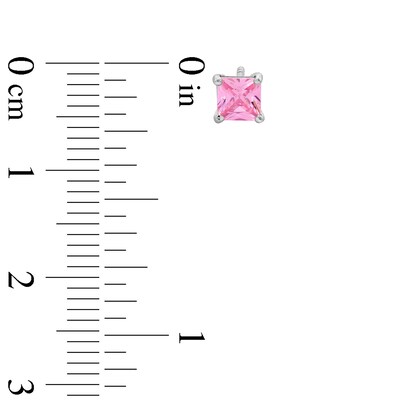 Sterling Silver CZ Pink Square Solitaire Studs