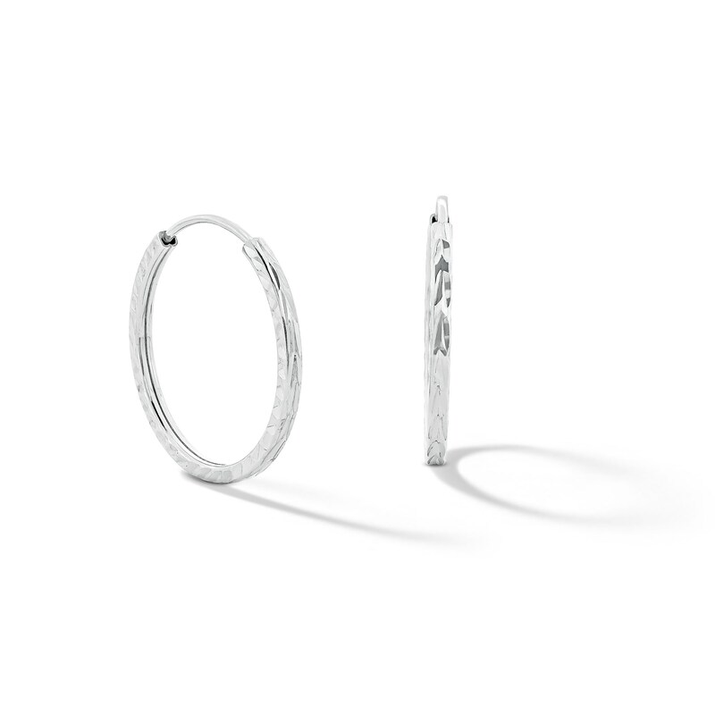 Main Image 1 of Sterling Silver Diamond-Cut Hollow Continuous Hoops