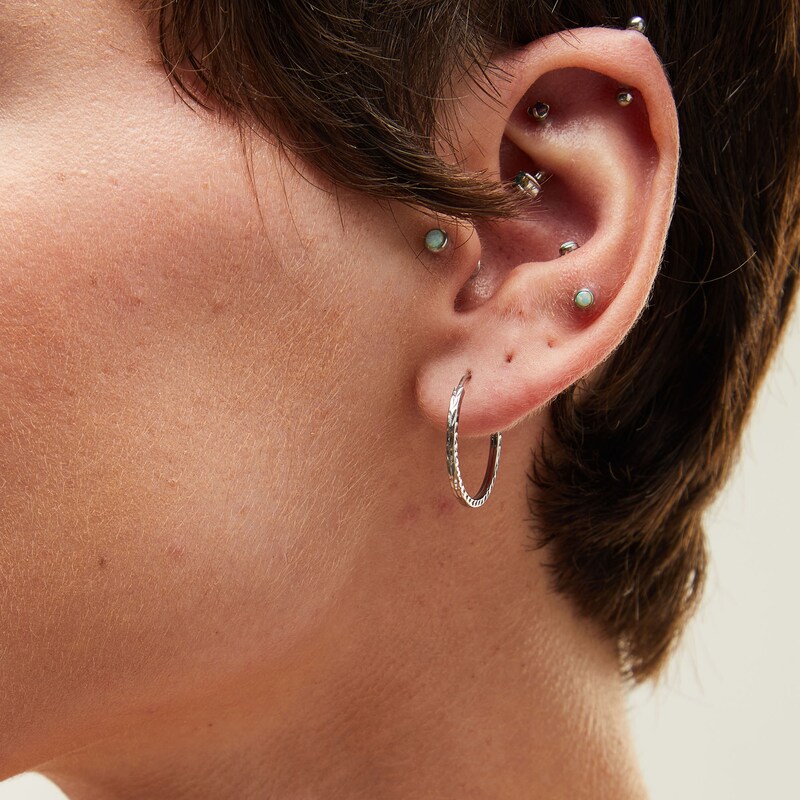 Main Image 2 of Sterling Silver Diamond-Cut Hollow Continuous Hoops