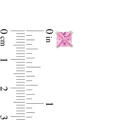 Sterling Silver CZ Pink Square Solitaire Studs