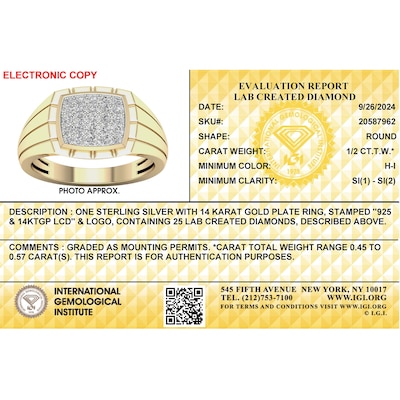 14K Gold Plated 1/2 CT. T.W. Lab-Grown Diamond Square Frame Ring