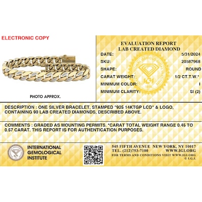 14K Gold Plated 1/2 CT. T.W. Lab-Grown Diamond Curb Link Chain Bracelet - 8.5"